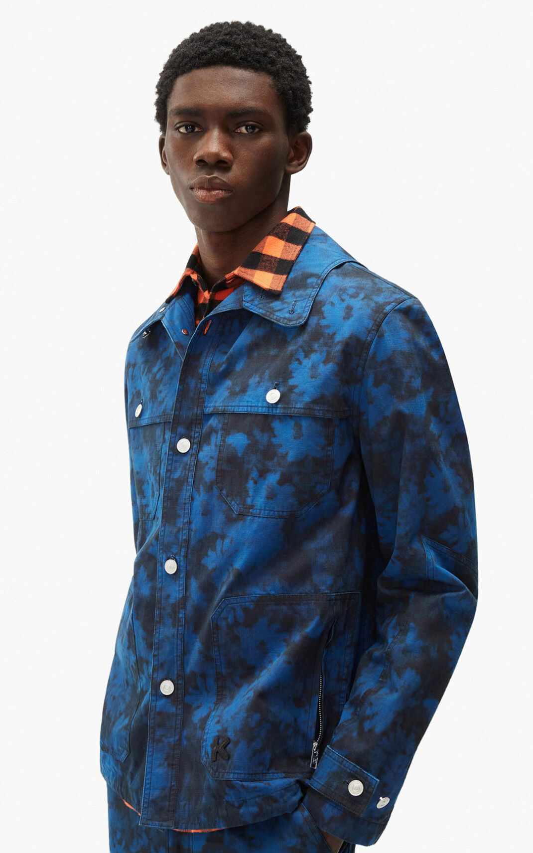 Kenzo Ghost Flower workwear Jacket Royal Blue For Mens 0824VOQHR